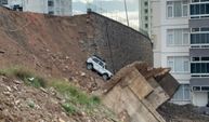 Tokat’ta istinat duvarı çöktü, park halindeki bir araç sürüklendi