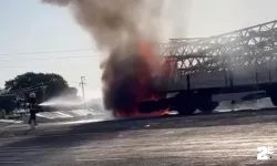 Alevlere teslim olan tır korku saçtı