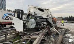 TEM’de tır bariyerlere çarpıp, aydınlatma direklerini devirdi