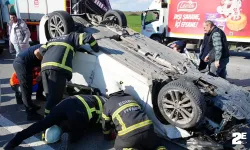 Takla atan otomobilden sağ çıkarıldı