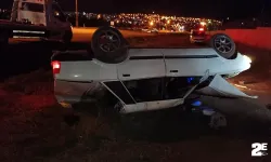 Yoldan çıkan araç takla attı