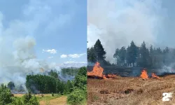 Korkutan anız yangınına ekiplerden müdahale