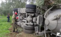 Çimento yüklü tanker devrildi