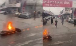 İETT otobüsüne çarpan motosikletli alev aldı