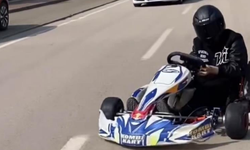 Go kart sürücüsü pisti şaşırdı, trafiğe çıkıp drift attı!