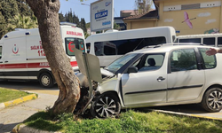 Tansiyonu düşen sürücü, yayalara çarpmamak için ağaca çarptı