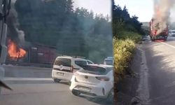 Hayvan yüklü kamyon alevlere teslim oldu!