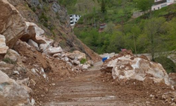 Heyelan nedeniyle kapanan yol kontrollü olarak ulaşıma açıldı