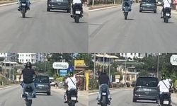 Motosikletli sürücüden tehlikeli hareketler