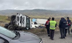 Yoldan çıkan meyve yüklü tır devrildi, sürücüsü yaralandı