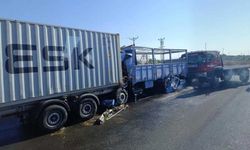 Kontrolden çıkan kamyon, önünde seyreden tıra çarptı