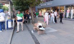 Eskişehir'de sıcaktan bunalan genç bankta yastıkla beraber uyudu