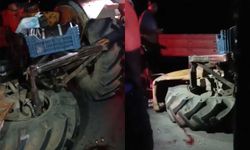 Otomobille çarpışan traktörün tekeri koptu: 2 yaralı