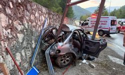 Otomobil yol kenarındaki levhaya çarptı