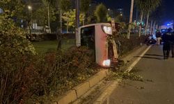 Ağacı devirip, yan yatan araçtan burunları bile kanamadan çıktılar