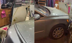 Fren yerine gaza basınca otomobil dükkana girdi