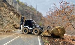 Sason’da köy yollarını kapatan dev kaya parçaları kaldırıldı