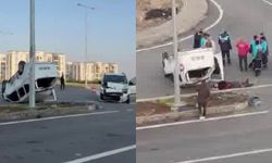 Diyarbakır'da çarpışan araçlardan biri ters döndü: 2 yaralı