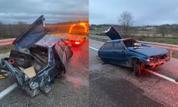 Pınarhisar'da otomobil bariyerlere çarpıp takla attı: 3 yaralı