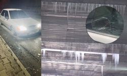 Eskişehir’de tehlike dolu anlar: Alt geçitteki buz sarkıtı aracın üzerine düştü