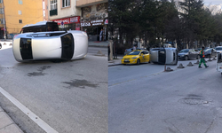 Eskişehir’de korkutan kaza: Otomobil takla attı!