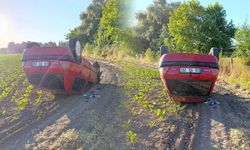 Pancar tarlasına uçan araçtaki 2 kişi yaralandı