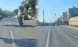 Eskişehir'de motosiklet sürücüsünün tehlikeli şovu kask kamerasına yansıdı
