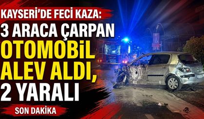 Park halindeki araçlara çarpıp alev aldı: 2 kişi yaralandı