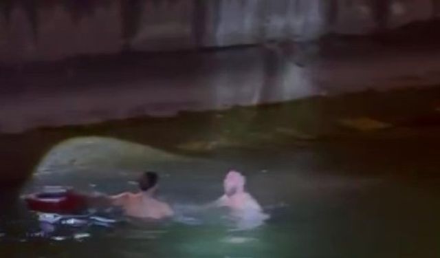 Uygulamaya girmemek için kanala atladı, boğulmaktan vatandaşlar kurtardı
