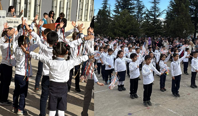 Yıldırım Beyazıt İlkokulu öğrencilerinden Atatürk ve öğretmenlere teşekkür gösterisi