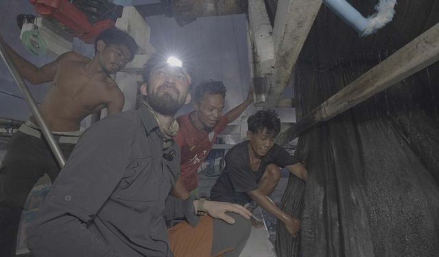 Endonezya’da balina köpekbalığı ağlara takıldı, ekipler saatlerce uğraştı