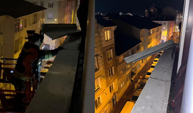 Eskişehir'de binadan sarkan metal parça endişe yarattı: İtfaiye gece devreye girdi