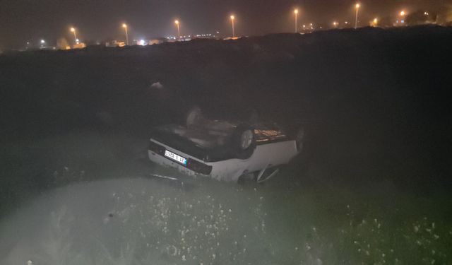 Takla atan otomobil ters döndü