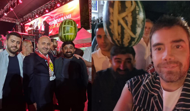 Eskişehir’de kafasında karpuzla konser alanının ilgi odağı oldu: Murat Dalkılıç’la böyle poz verdi