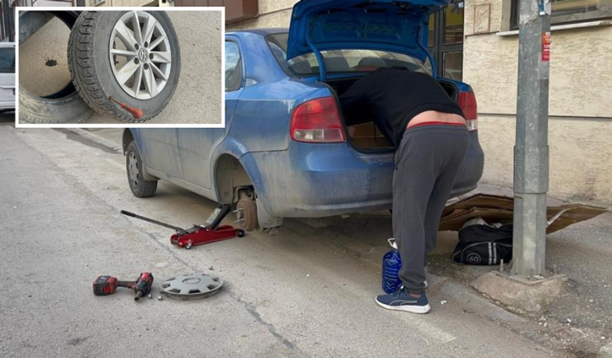 Eskişehir’de 'pes' dedirten olay: Otomobilin lastiklerini delip kaçtı!