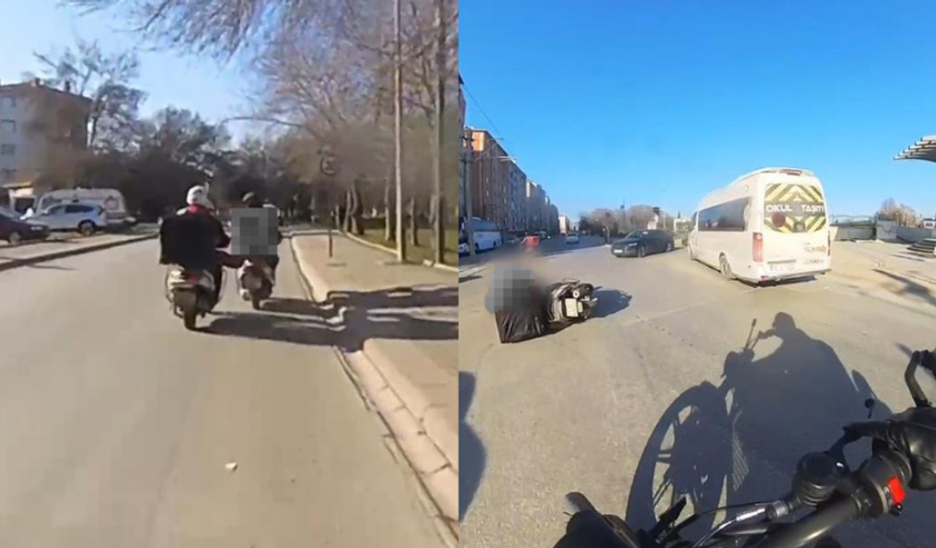 Eskişehir'de ilginç kaza: Motosikleti ayağıyla iterken düştü!