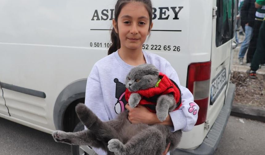 Minik taraftar kedisiyle tribünde: Eskişehir’de renkli görüntüler