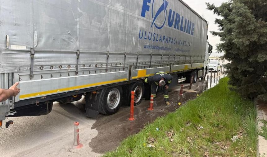 Eskişehir'de lastiği patlayan tır yanmaktan son anda kurtarıldı