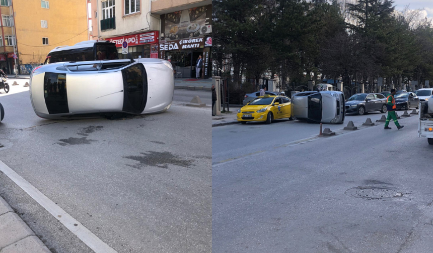 Eskişehir’de korkutan kaza: Otomobil takla attı!