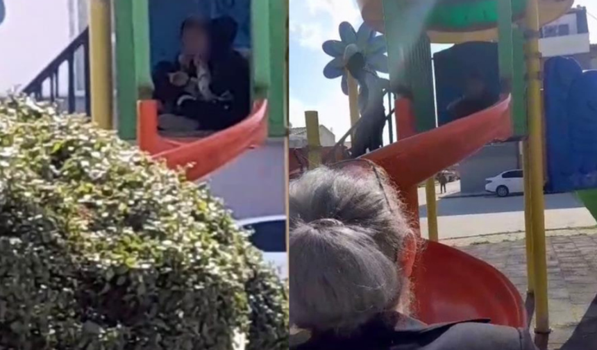 Eskişehir’de parkta tepki çeken görüntü: Çocuklar kaydırakta sigara içti