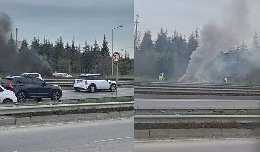 Eskişehir Çevre Yolu'nda bir otomobil alev alev yandı