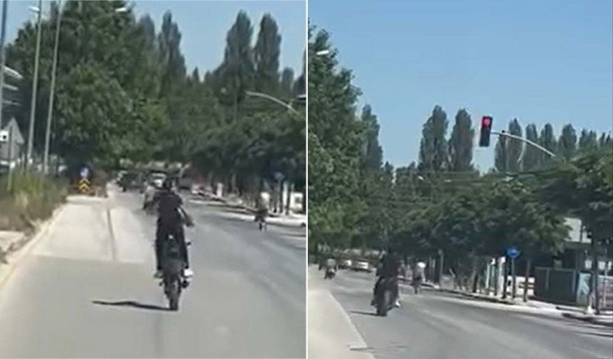 Eskişehir’de trafikte tehlikeli şov: Hem kasksız hem plakasız tek teker üstünde!